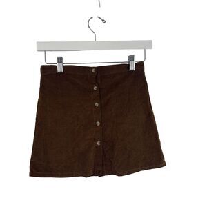 A.T.U.N Brown Button Front Skirt Western Rodeo Preppy Girls Youth 8-9